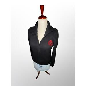 Women’s Tommy Hilfiger Black Half Zip Sweater Logo Size Medium Late Y2K